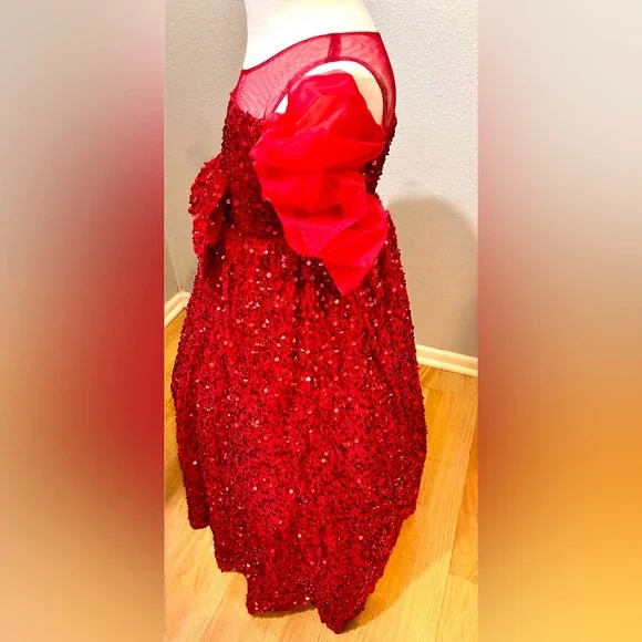 strapless open back dress Fringe Red Sequin Short Party Dress with Slit – Modsele main image 0